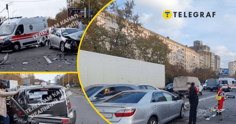 В Києві відбулася велика автомобільна аварія, в якій була залучена маршрутка (фото та відеоматеріали).